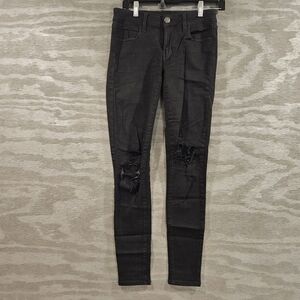 American Eagle SZ 4 Black Mid Rise Destucted Skinny Super Stretch Jeans